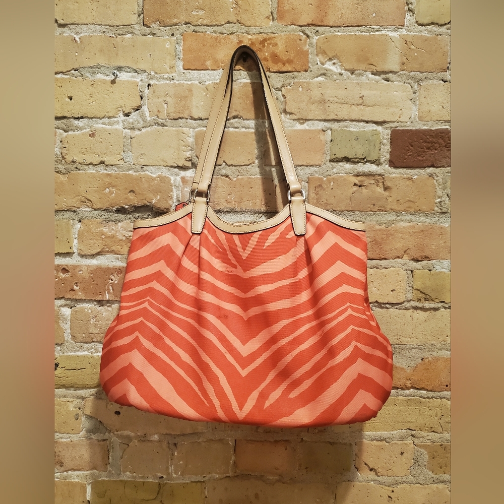 Zebra Orange Coach Cloth Large Tote Bag